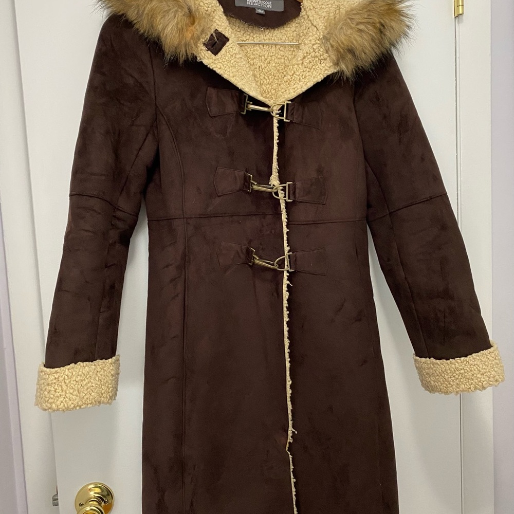 Kenneth Cole Shearling coat with fur collar